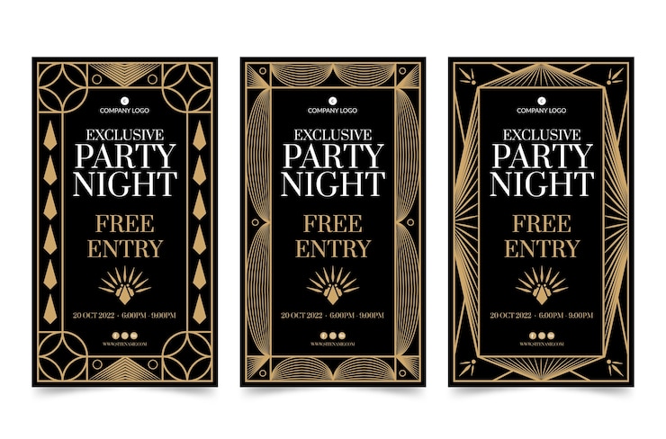 Vector gratuito colección de historias art deco de diseño plano