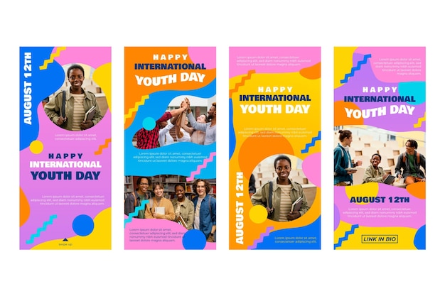 Colección de historias del día internacional de la juventud con foto