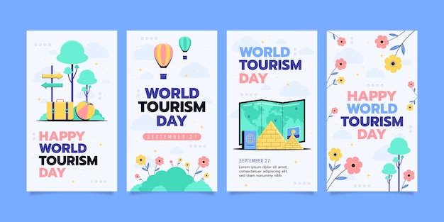 Colección de historias de ig planas del día mundial del turismo