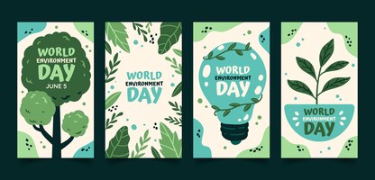 Vector gratis colección de historias de ig planas dibujadas a mano del día mundial del medio ambiente