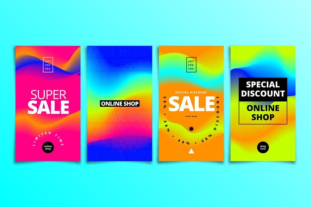 Colección de historias de insta de rebajas de gradientes