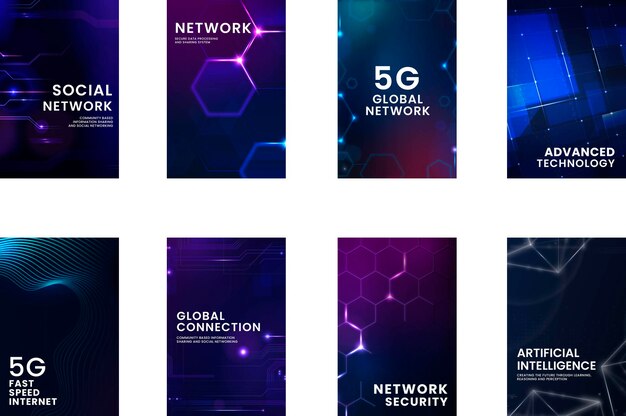 Colección de historias de Instagram con 5G y concepto de tecnología