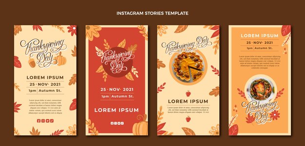 Colección de historias de instagram de acción de gracias dibujadas a mano