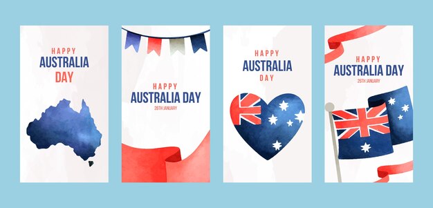 Colección de historias de Instagram en acuarela para el día nacional australiano