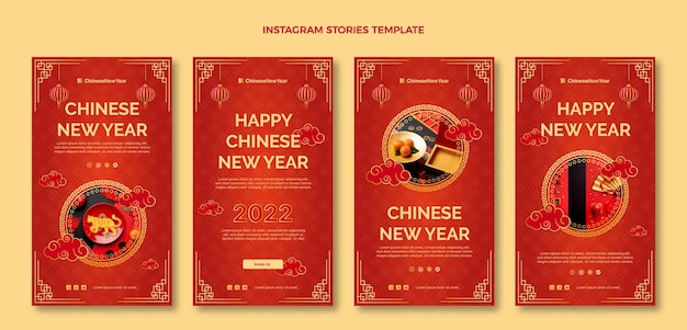 Colección de historias de instagram de año nuevo chino degradado