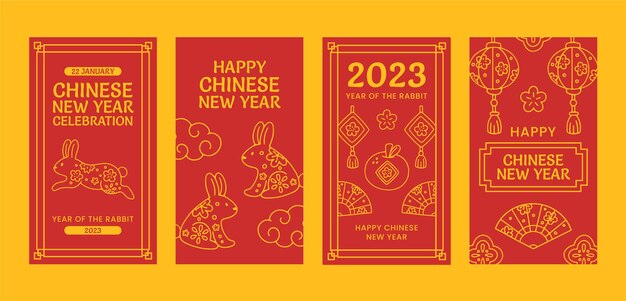Colección de historias de instagram de año nuevo chino dibujadas a mano