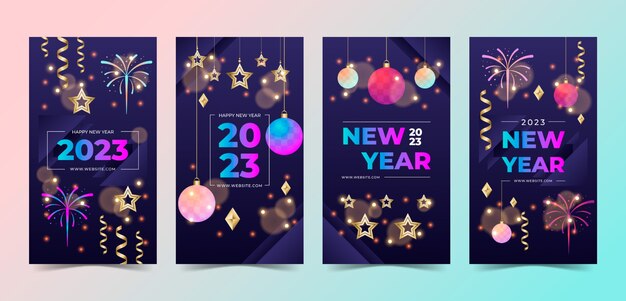 Colección de historias de instagram de año nuevo degradado 2023