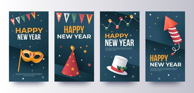 Colección de historias de instagram de año nuevo gradiente