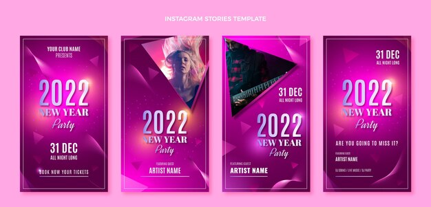 Colección de historias de instagram de año nuevo gradiente