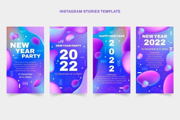 Colección de historias de instagram de año nuevo gradiente