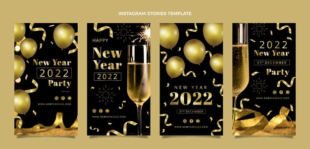 Colección de historias de instagram de año nuevo gradiente