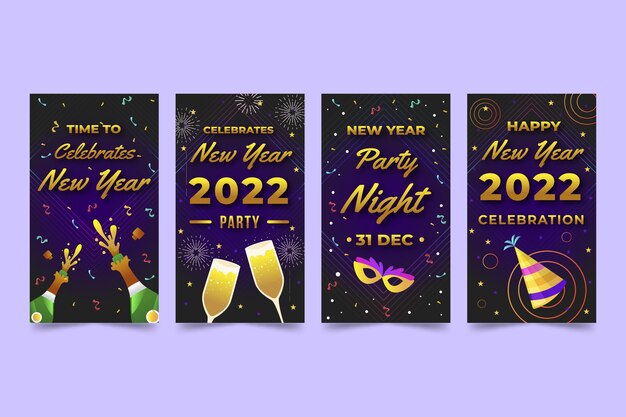 Colección de historias de instagram de año nuevo gradiente