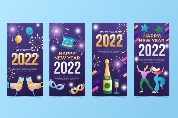Colección de historias de instagram de año nuevo gradiente