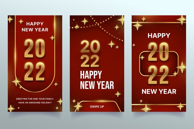 Colección de historias de instagram de año nuevo gradiente
