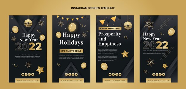 Colección de historias de instagram de año nuevo gradiente