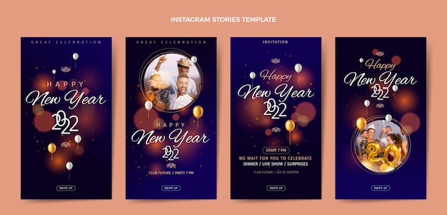 Vector gratuito colección de historias de instagram de año nuevo gradiente