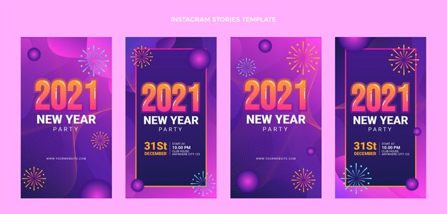 Colección de historias de instagram de año nuevo gradiente