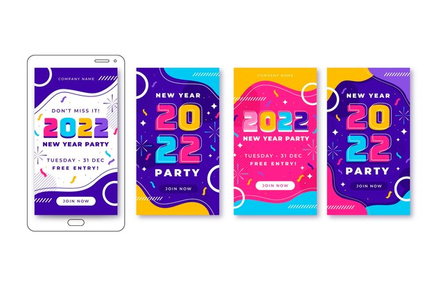 Colección de historias de instagram de año nuevo planas
