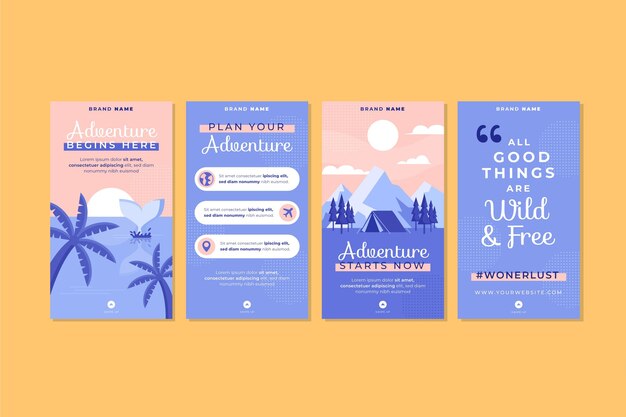 Colección de historias de instagram de aventuras planas