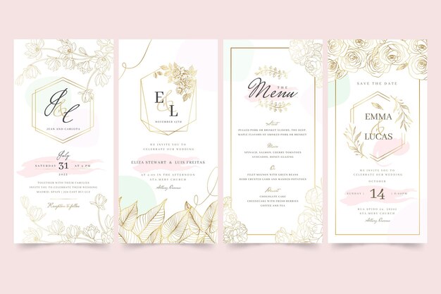 Colección de historias de instagram de boda floral