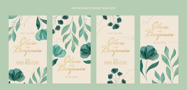 Vector gratuito colección de historias de instagram de bodas en acuarela