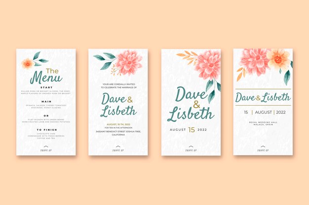 Colección de historias de instagram de bodas florales
