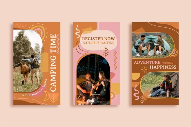 Colección de historias de instagram boho dibujadas a mano con foto