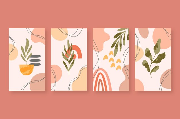 Colección de historias de instagram boho dibujadas a mano