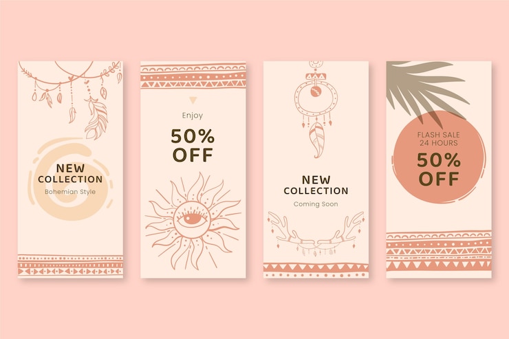 Vector gratuito colección de historias de instagram boho dibujadas a mano