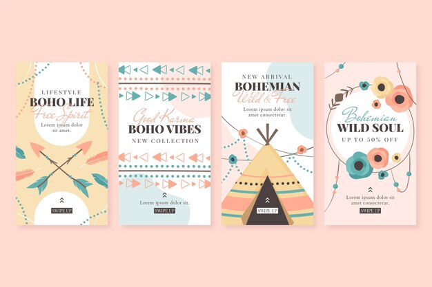 Colección de historias de instagram boho dibujadas a mano