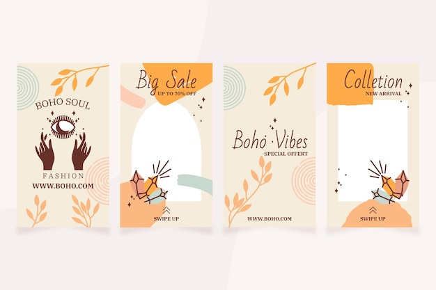 Colección de historias de instagram boho dibujadas a mano