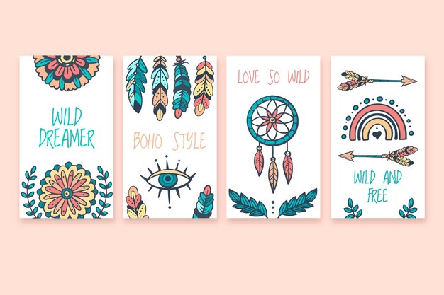 Colección de historias de instagram boho dibujadas a mano