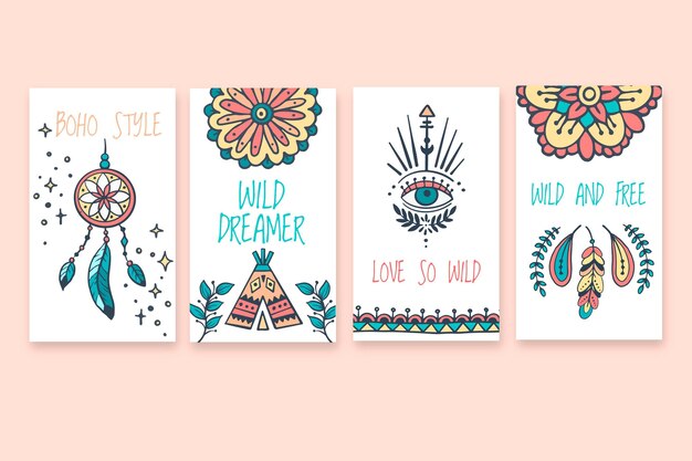 Colección de historias de instagram boho dibujadas a mano