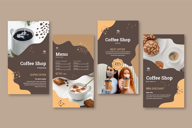 Vector gratuito colección de historias de instagram de cafetería