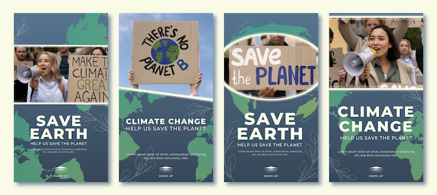 Vector gratuito colección de historias de instagram de cambio climático degradado