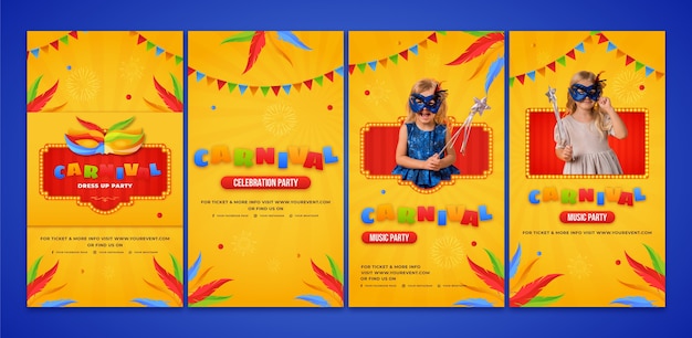 Vector gratuito colección de historias de instagram de carnaval gradiente