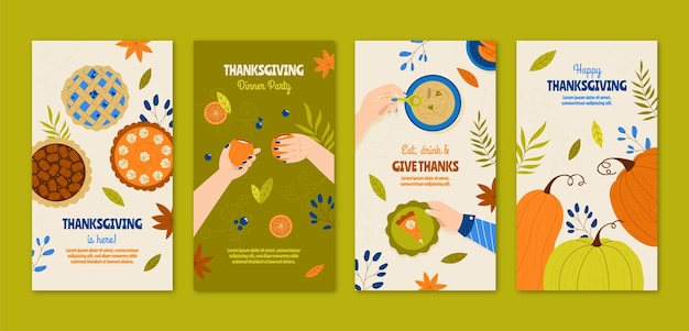 Colección de historias de instagram de celebración de acción de gracias