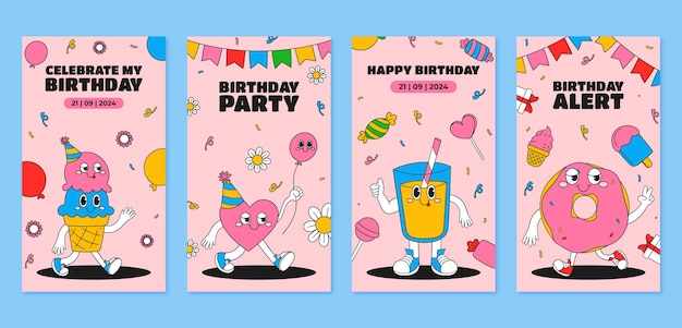 Vector gratuito colección de historias de instagram para celebración de aniversario de cumpleaños