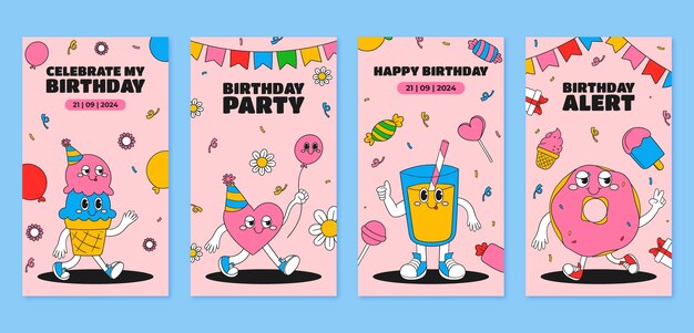 Colección de historias de instagram para celebración de aniversario de cumpleaños