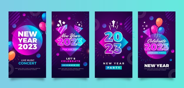 Colección de historias de instagram de celebración de año nuevo 2023