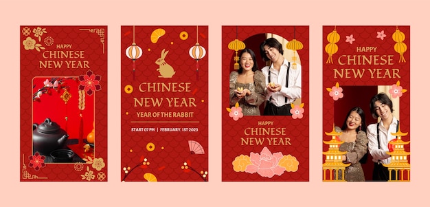Vector gratuito colección de historias de instagram de celebración del año nuevo chino
