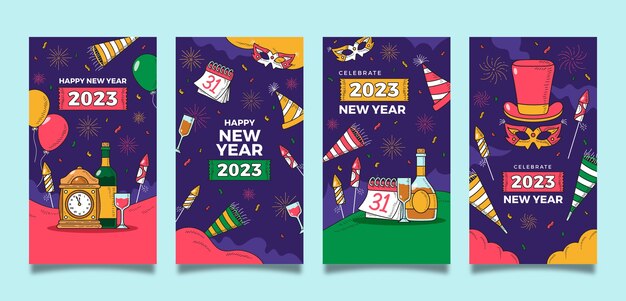 Colección de historias de instagram de celebración de año nuevo