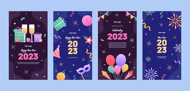 Colección de historias de instagram de celebración de año nuevo