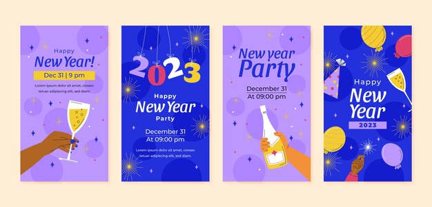Colección de historias de instagram de celebración de año nuevo