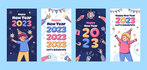 Colección de historias de instagram de celebración de año nuevo