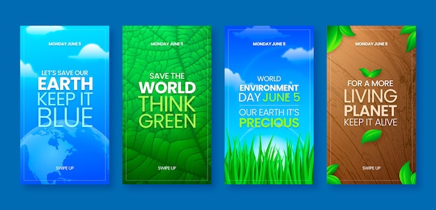 Vector gratuito colección de historias de instagram para la celebración del día mundial del medio ambiente