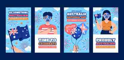 Vector gratuito colección de historias de instagram para la celebración del día nacional de australia