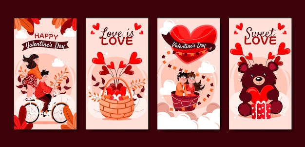 Vector gratuito colección de historias de instagram de celebración del día de san valentín