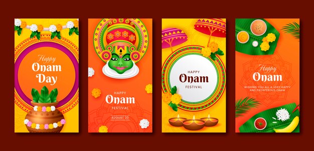 Colección de historias de instagram para la celebración del festival onam