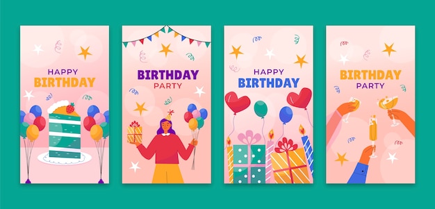 Colección de historias de instagram para celebración de fiestas de cumpleaños.